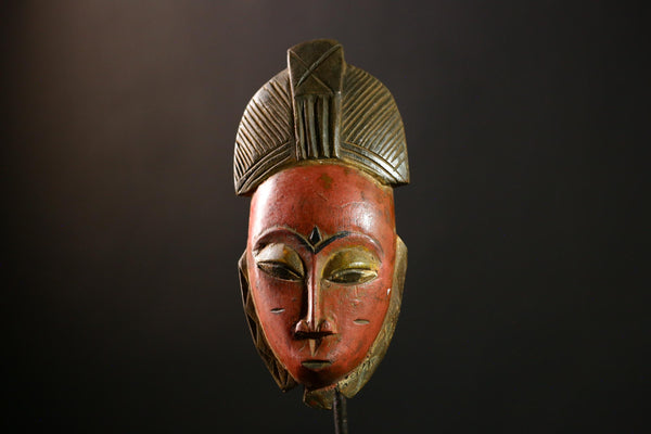 African Baule mask Vintage Hand Carved Wood Tribal Face Guro Art Décor-8597