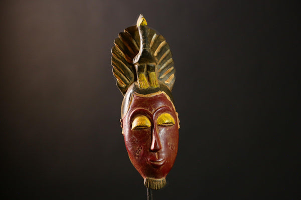 African Baule mask Vintage Hand Carved Tribal Wood Face Mask Wall Hanging -8610