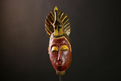 African Baule mask Vintage Hand Carved Tribal Wood Face Mask Wall Hanging -8610