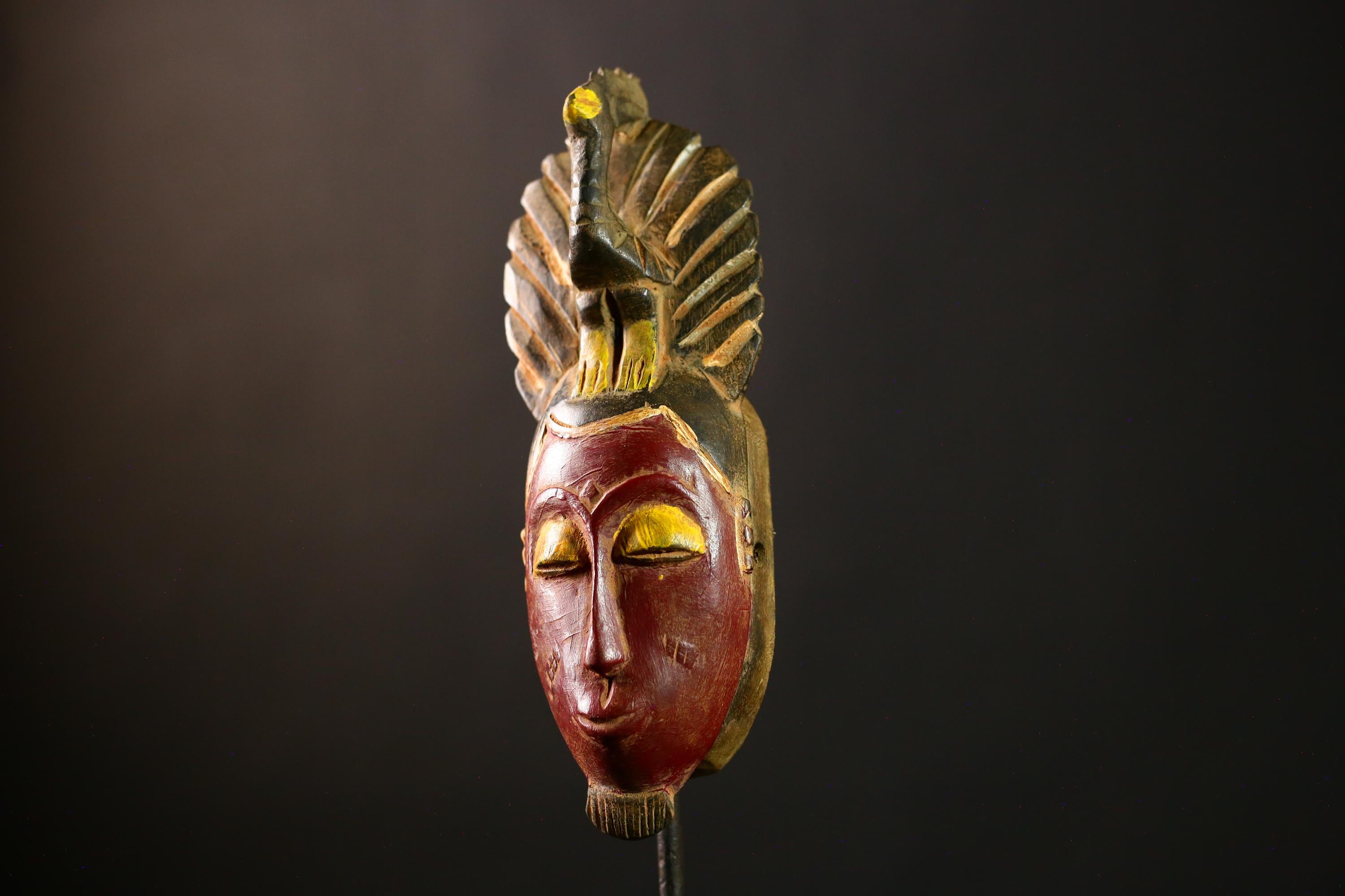 African Baule mask Vintage Hand Carved Tribal Wood Face Mask Wall Hanging -8610