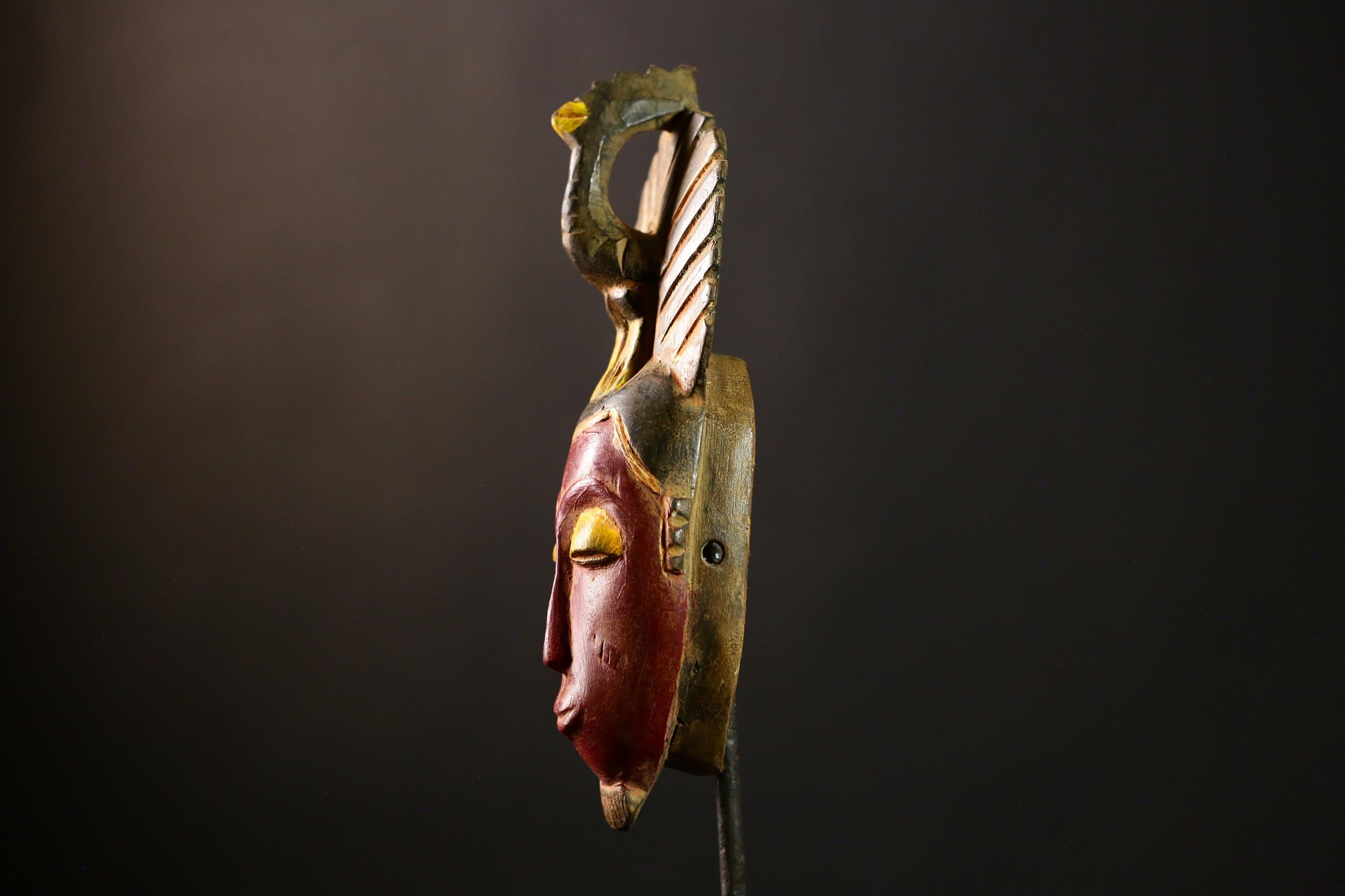 African Baule mask Vintage Hand Carved Tribal Wood Face Mask Wall Hanging -8610