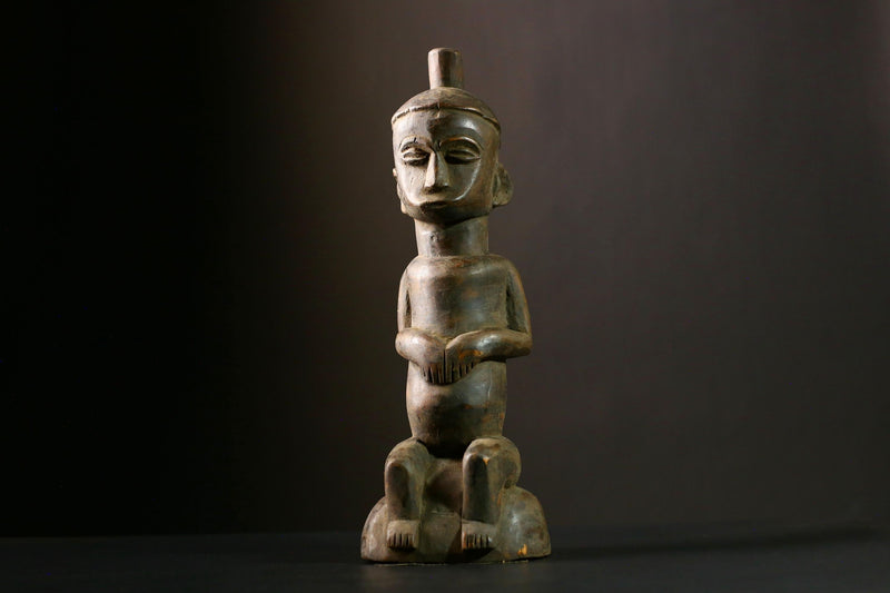 African Authentic Home Décor with Luba Figure Wooden Art Piece for Unique Primitive Hand Carved Sculpture Enthusiast Collection -8083