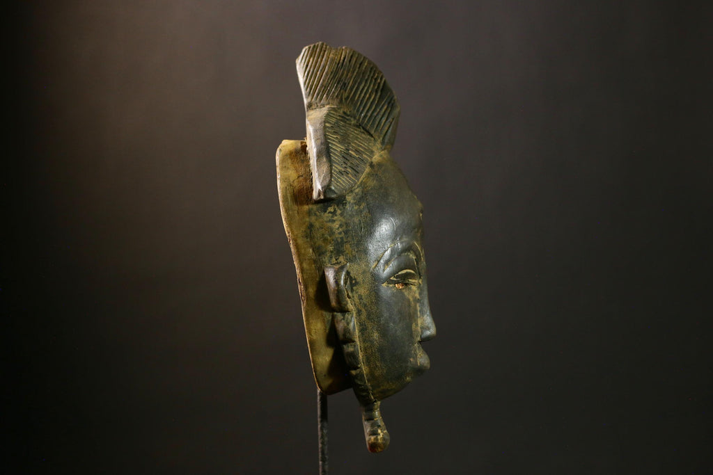 African Authentic Antique Guro Baule Face Masks as Hand Carved Tribal Wooden Art for Cultural Home Decor and Unique Wall Display-G1797