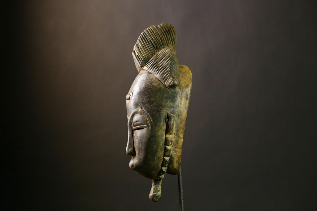 African Authentic Antique Guro Baule Face Masks as Hand Carved Tribal Wooden Art for Cultural Home Decor and Unique Wall Display-G1797