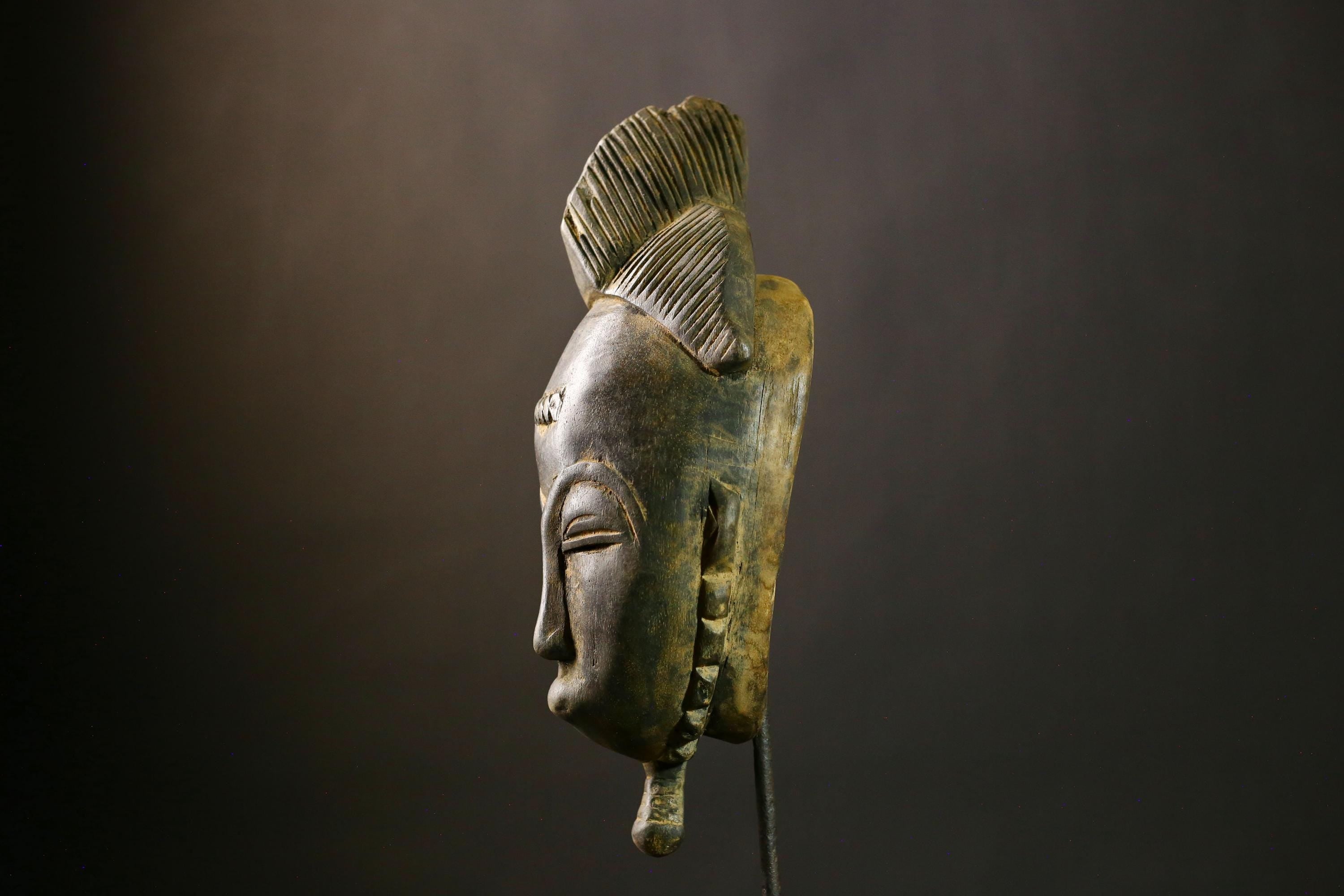 African Authentic Antique Guro Baule Face Masks as Hand Carved Tribal Wooden Art for Cultural Home Decor and Unique Wall Display-G1797