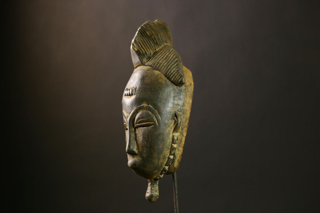 African Authentic Antique Guro Baule Face Masks as Hand Carved Tribal Wooden Art for Cultural Home Decor and Unique Wall Display-G1797