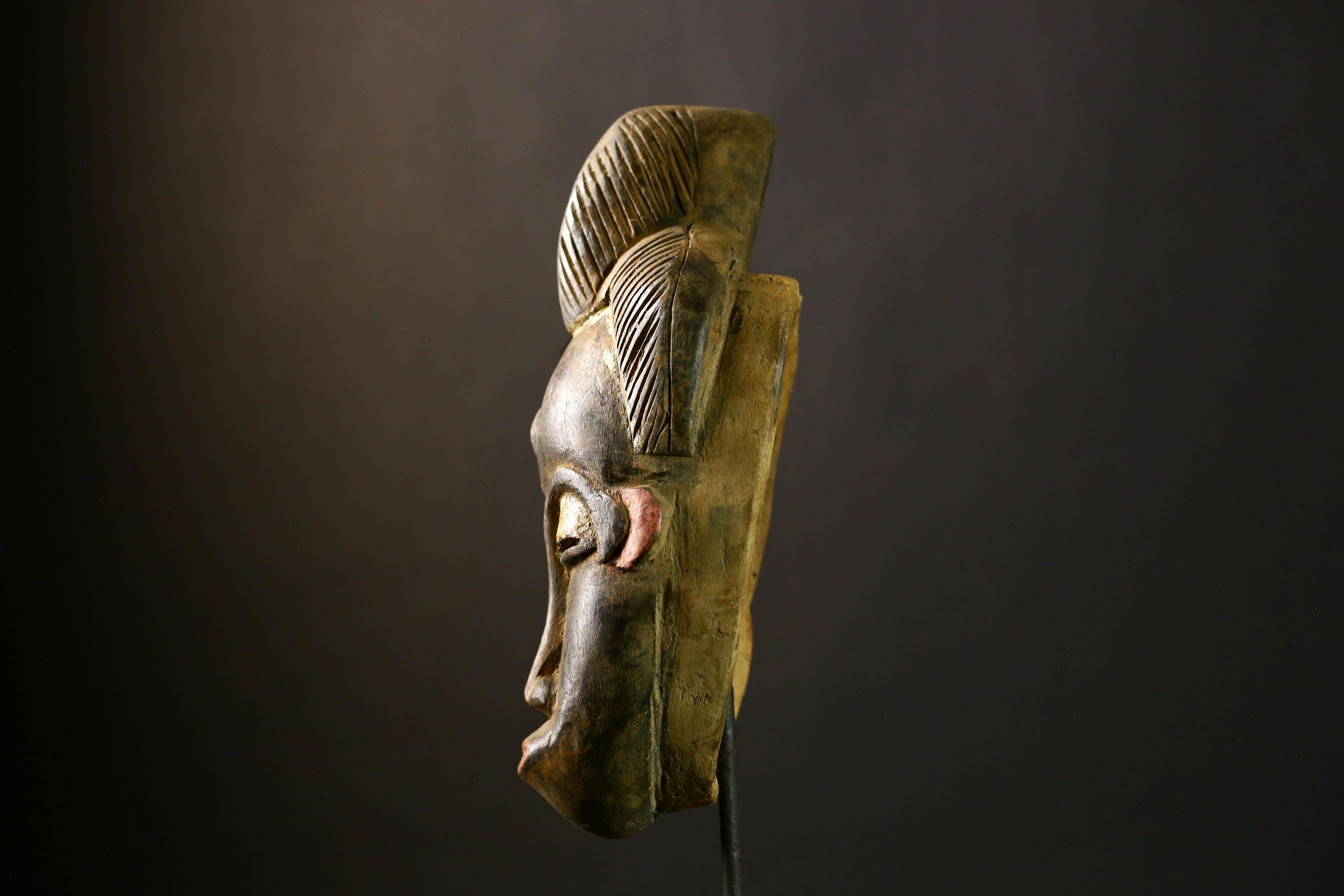 African Authentic Antique Guro Baule Mask Handcrafted Wooden Tribal Face Art for Unique Home Decor and Cultural Wall Display-G1801