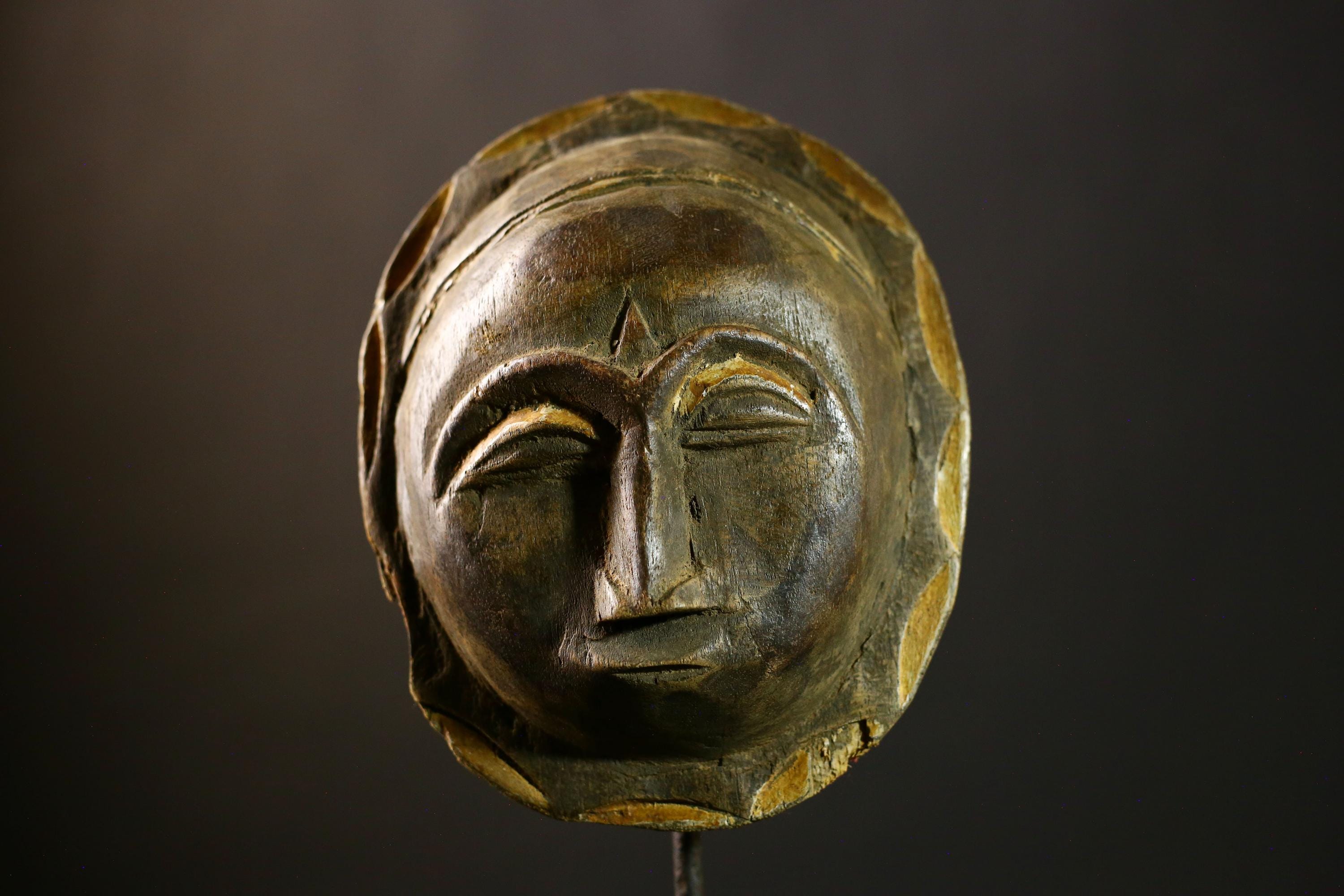 African mask Authentic Tribal Sun Mask Vintage Baule Sculpture for Unique Mid Century Home Decor and Cultural Art Display-6480
