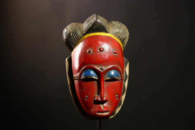 African Guro Mask Antique Tribal Wood Sculpture Wall Decor Ceremonial-G4115