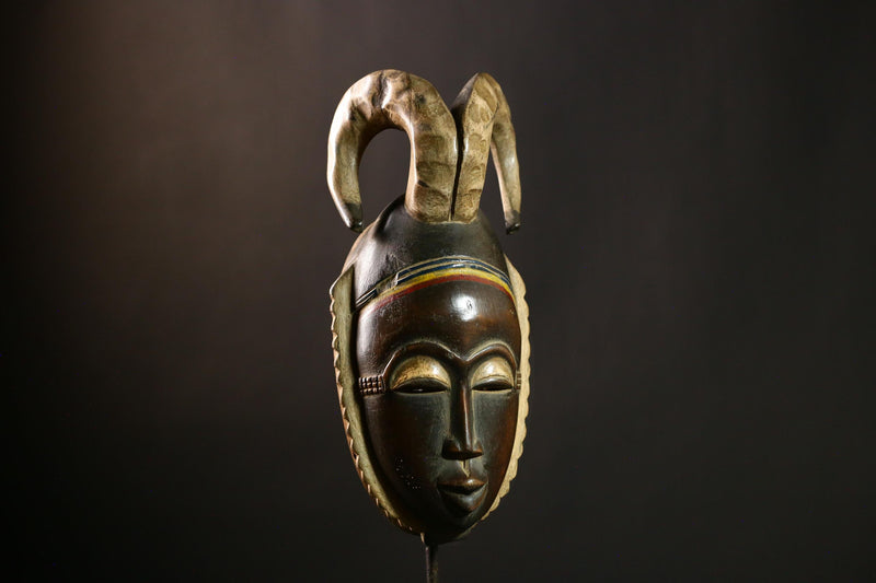 African Baule Mask Antique Wooden Wall Art Sculpture Home Decor Piece-G4109