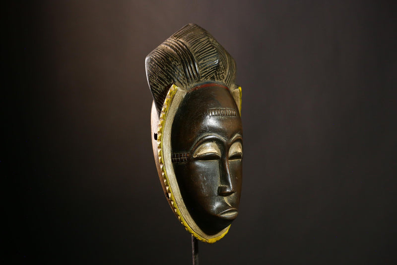 African Baule Mask Antique Wooden Wall Hanging Primitive Tribal Art Decor-G4107