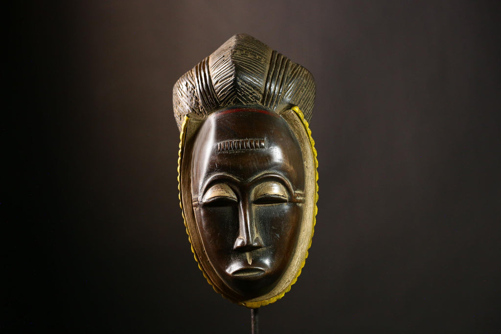 African Baule Mask Antique Wooden Wall Hanging Primitive Tribal Art Decor-G4107