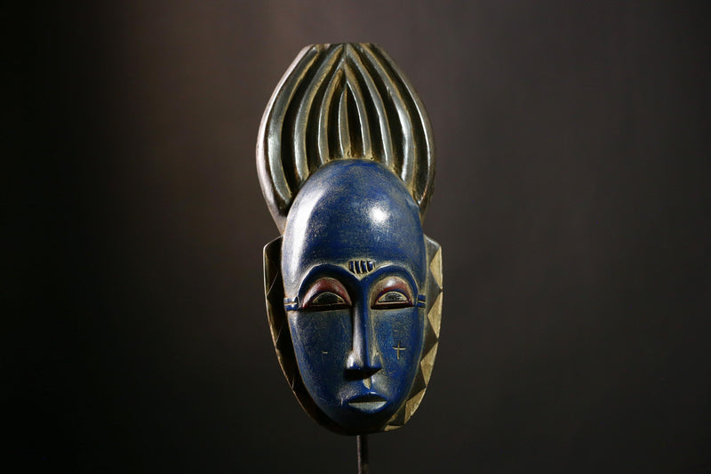 African Baule Mask Tribal Wood Carving Face Wall Art Decor Ethnic Statue-G4104