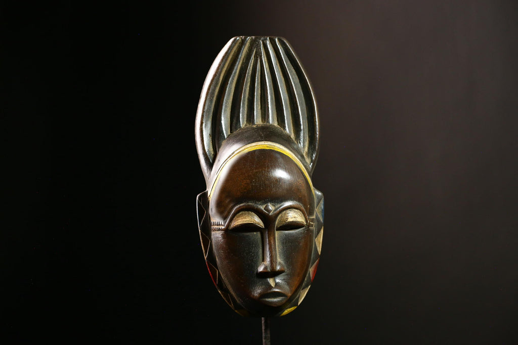 African Baule Mask Tribal Wood Carving Decorative Wall Ethnic Sculpture-G4105