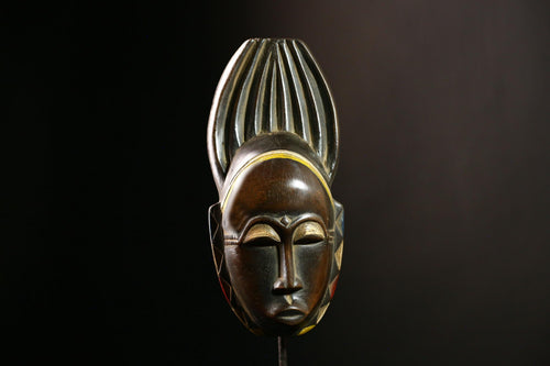 African Baule Mask Tribal Wood Carving Decorative Wall Ethnic Sculpture-G4105