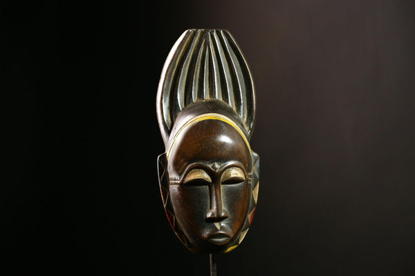 African Baule Mask Tribal Wood Carving Decorative Wall Ethnic Sculpture-G4105