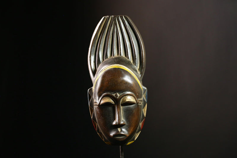 African Baule Mask Tribal Wood Carving Decorative Wall Ethnic Sculpture-G4105