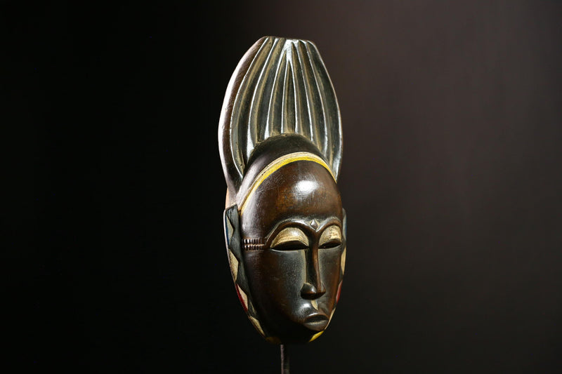 African Baule Mask Tribal Wood Carving Decorative Wall Ethnic Sculpture-G4105