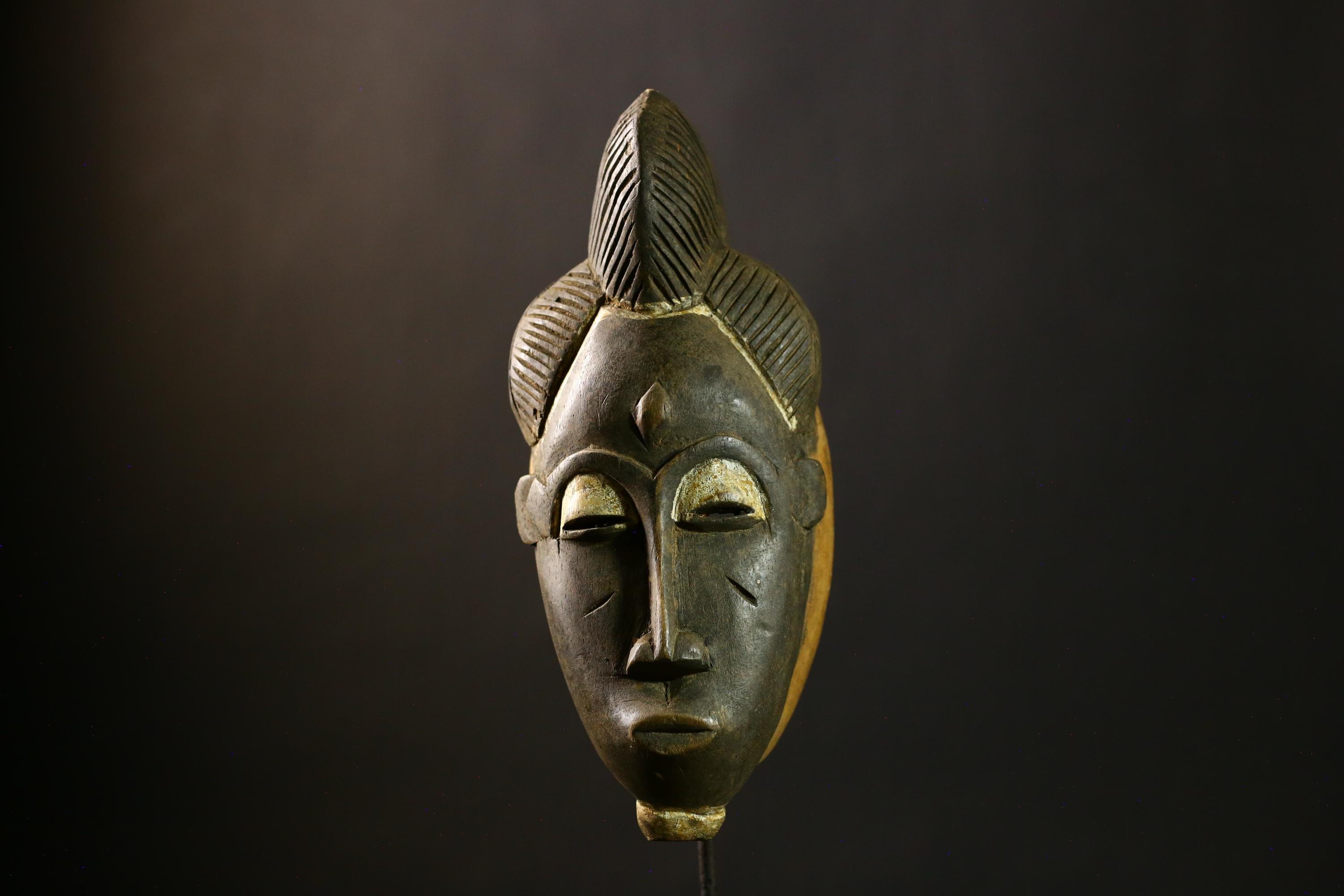 African Baule Mask Antique Tribal Wall Primitive Wooden Face Sculpture Authentic Ethnic Decor Handcrafted Cultural Artifact Vintage-G1835