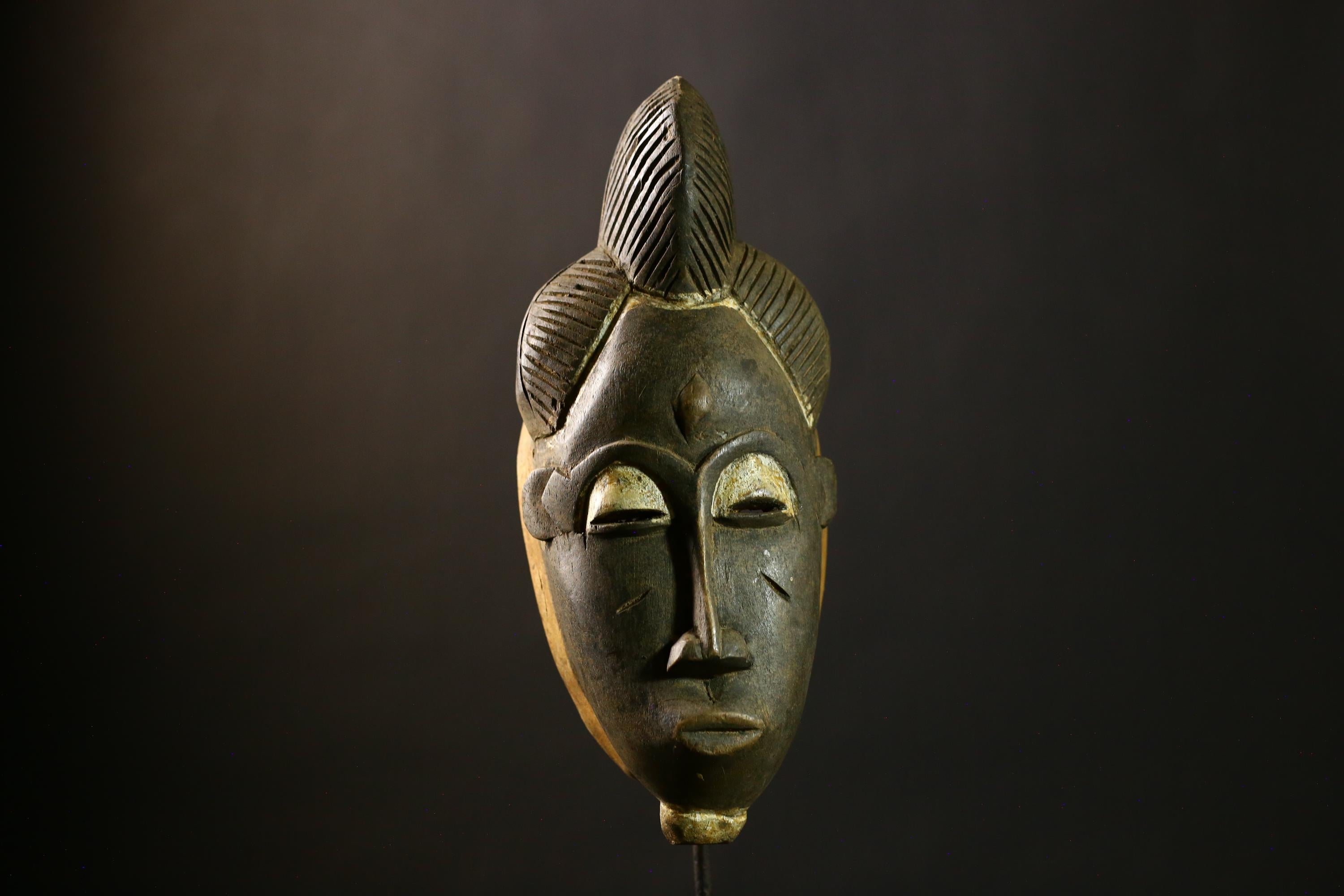 African Baule Mask Antique Tribal Wall Primitive Wooden Face Sculpture Authentic Ethnic Decor Handcrafted Cultural Artifact Vintage-G1835