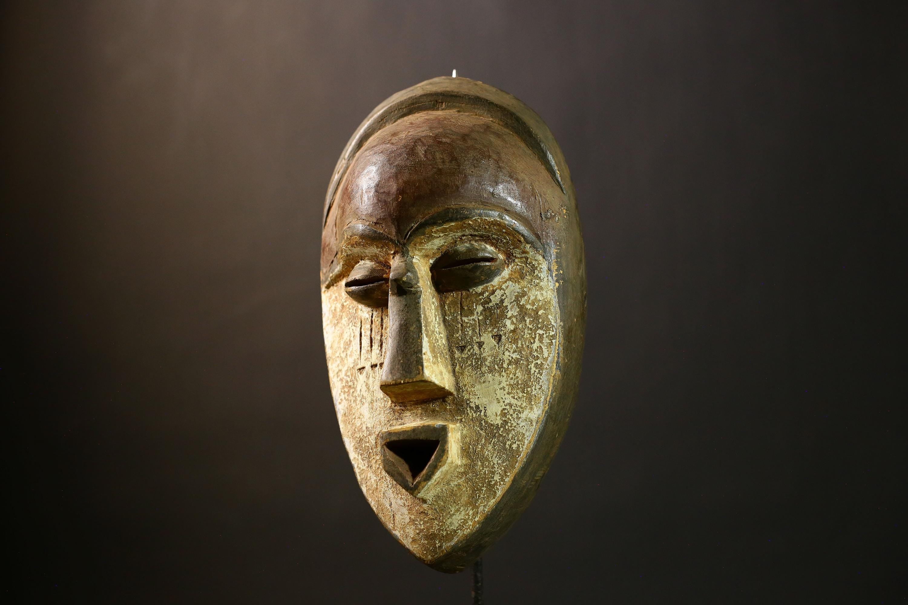 African Mask Lega Idumu Tribal Face Hand Carved Wooden Wall Hanging Unique Art Piece Cultural Decor Gift for Home-6538