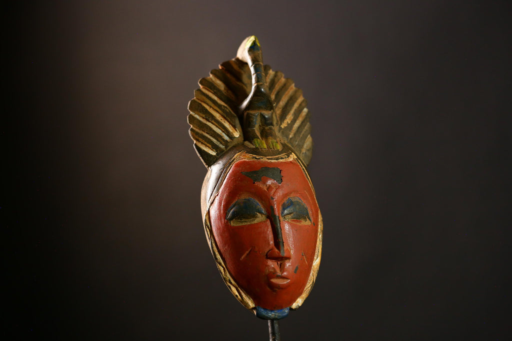African Mask Baule Antique African Masks Wooden Wall Hanging Primitive Art-8606