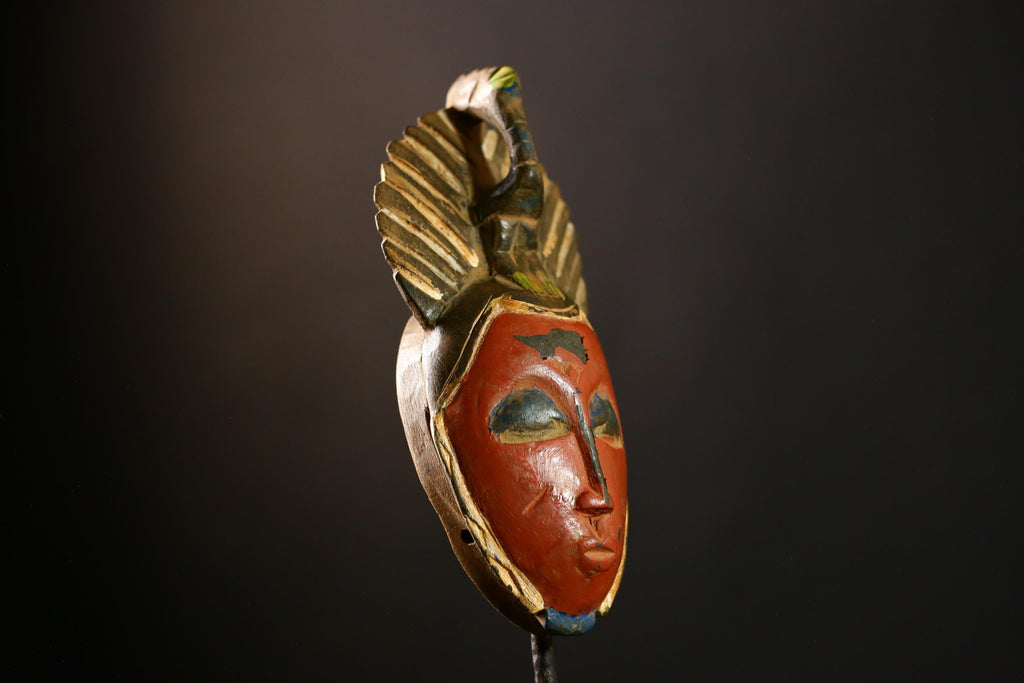 African Mask Baule Antique African Masks Wooden Wall Hanging Primitive Art-8606