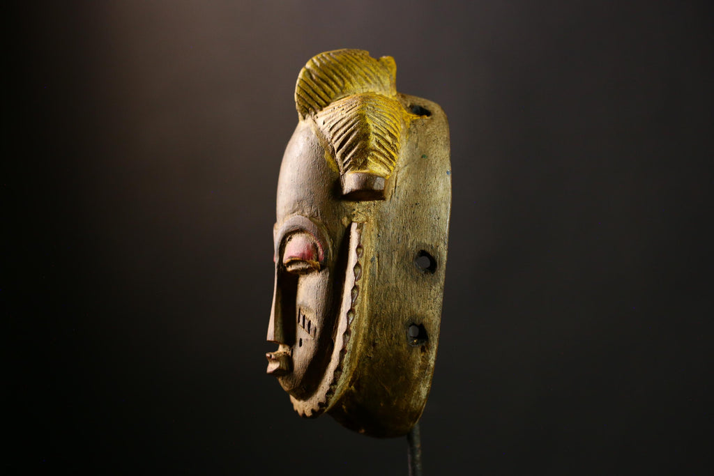 African Baule Mask Wood Wall Art Handmade Tribal Guro Face Decor Piece-7087