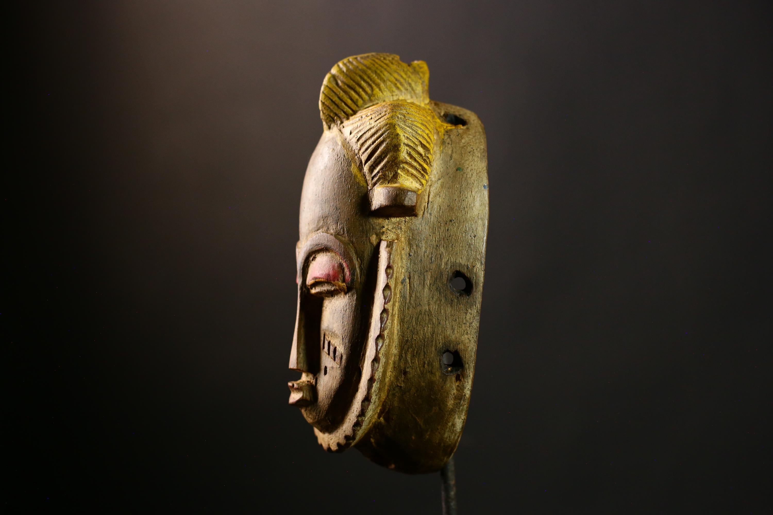 African Baule Mask Wood Wall Art Handmade Tribal Guro Face Decor Piece-7087