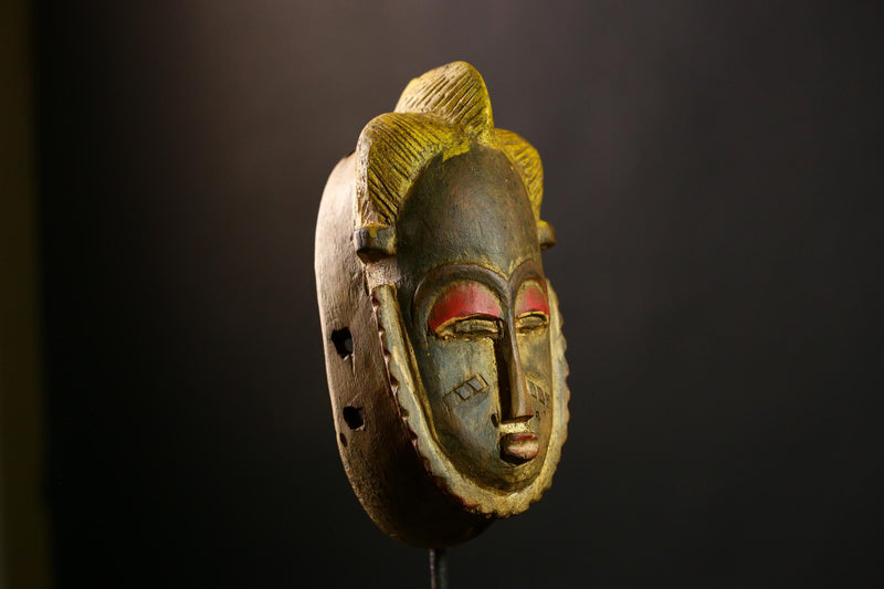 African Baule Mask Wood Wall Art Handmade Tribal Guro Face Decor Piece-7087