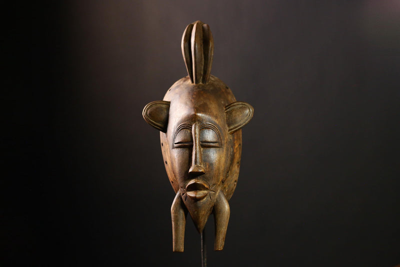 African Senufo Mask Hand Carved Wooden Folk Art Tribal Wall Hanging Deco-2743