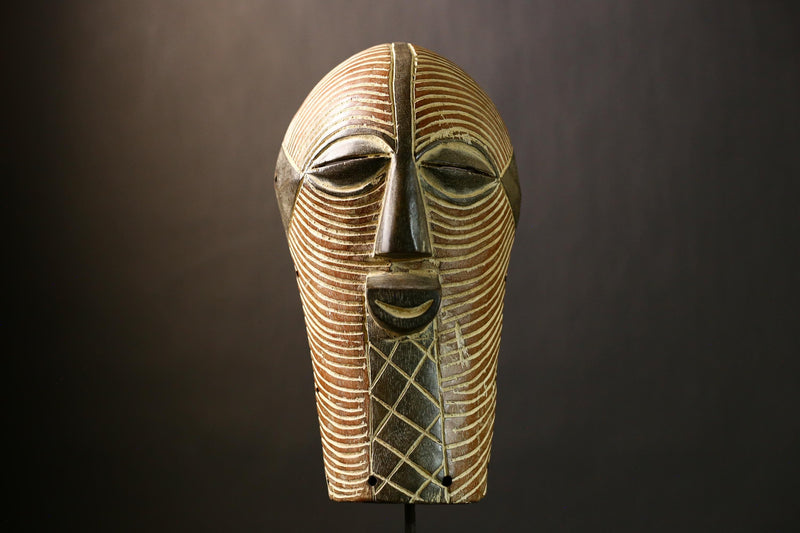 African Songye Wood Mask Tribal Art Wall Decor Handmade Congo Sculpture Ethnic Face Carving Traditional Mask Home Decoration Authentic-G4322