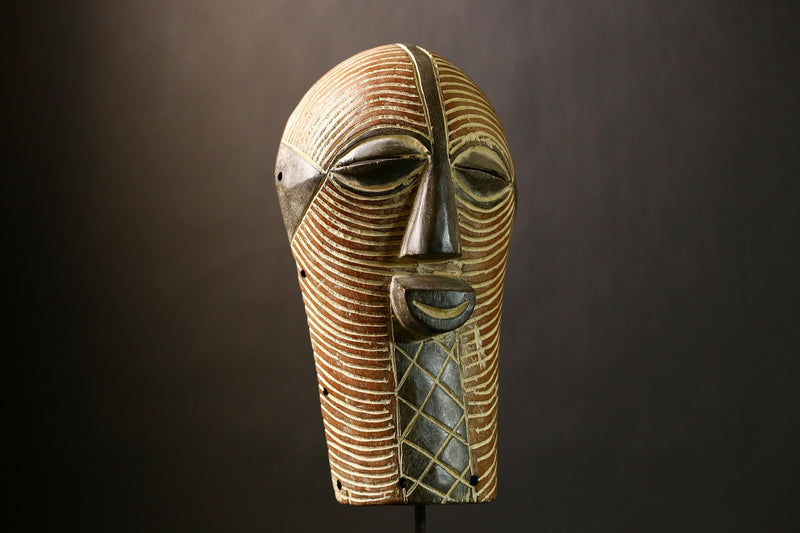 African Songye Wood Mask Tribal Art Wall Decor Handmade Congo Sculpture Ethnic Face Carving Traditional Mask Home Decoration Authentic-G4322