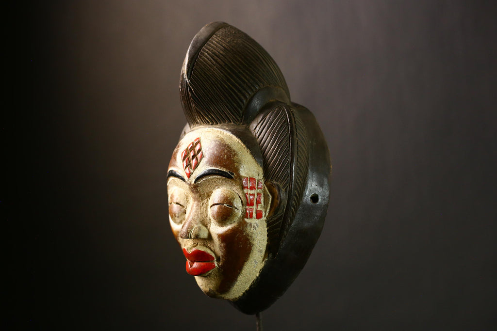 African Bapunu Tribal Mask Wood Carving Gabon Art Authentic Ceremonial Face Wall Decor Handmade Sculpture Traditional Home Decoration-G4320
