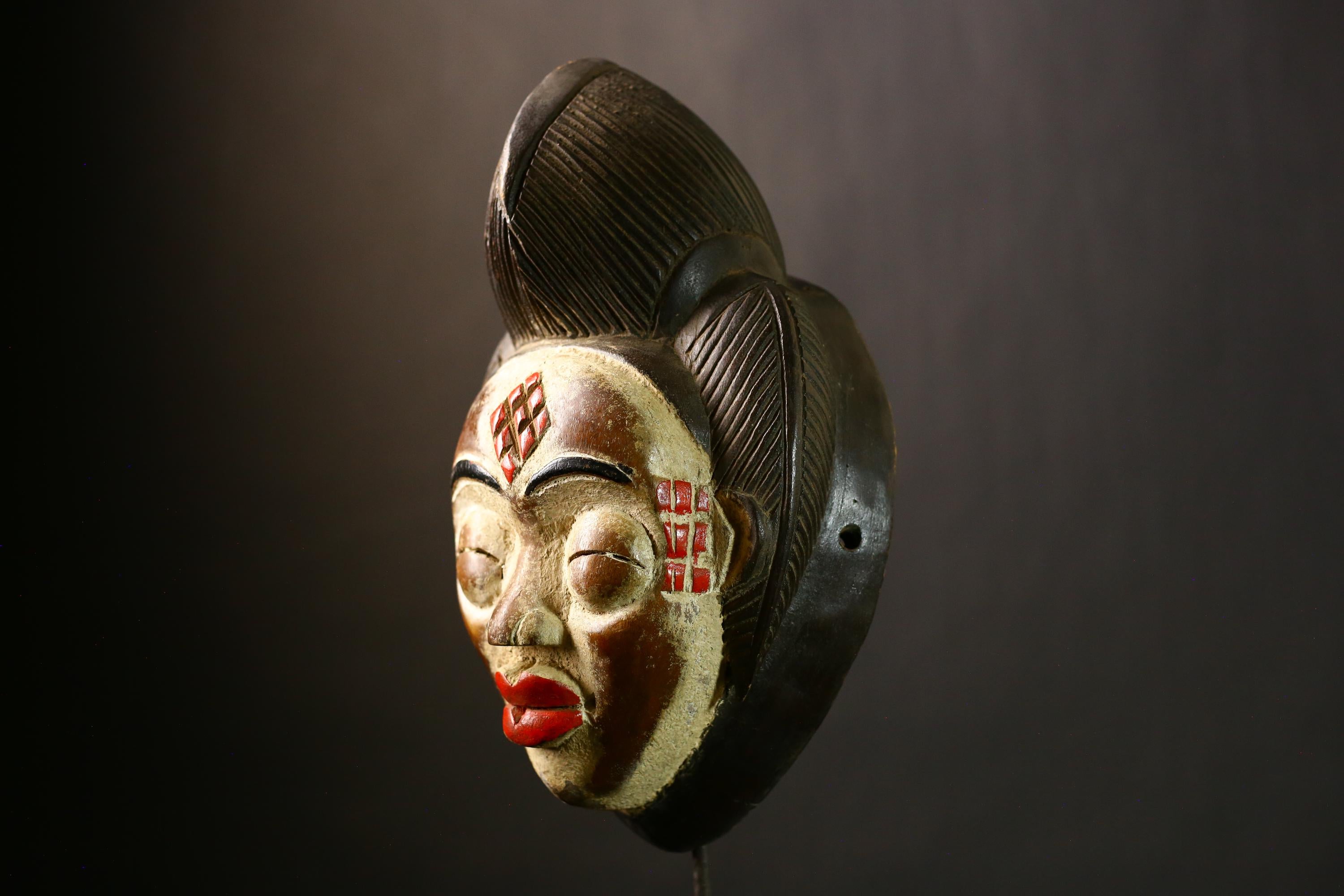 African Bapunu Tribal Mask Wood Carving Gabon Art Authentic Ceremonial Face Wall Decor Handmade Sculpture Traditional Home Decoration-G4320