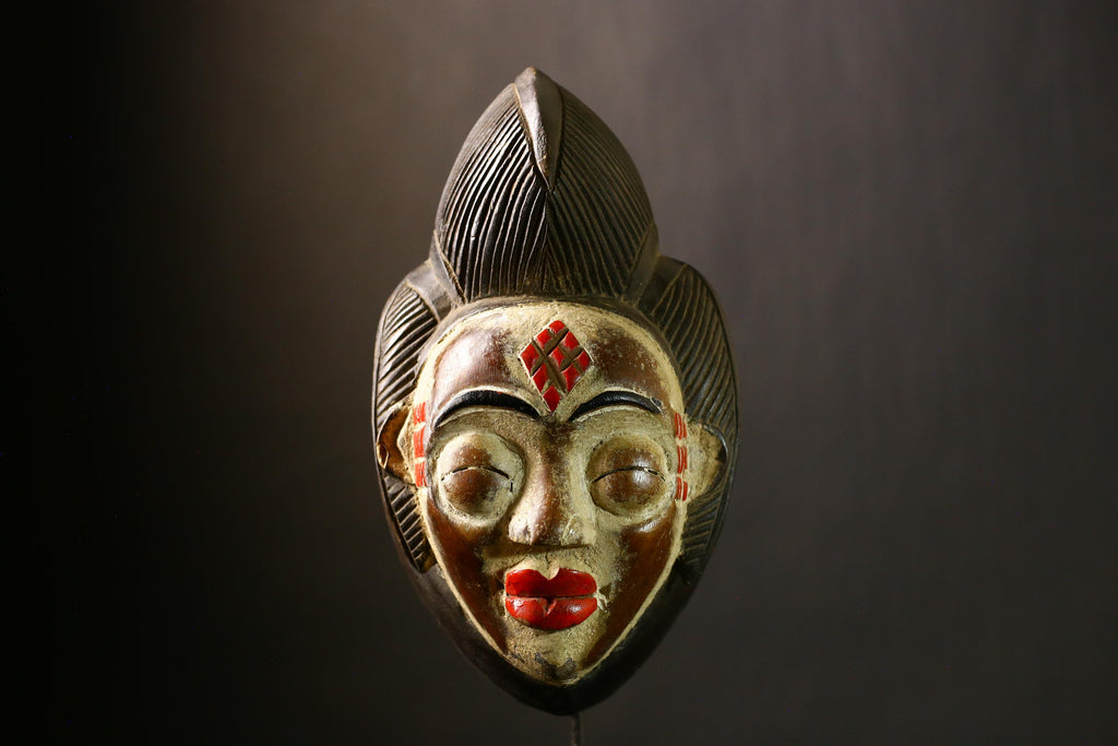 African Bapunu Tribal Mask Wood Carving Gabon Art Authentic Ceremonial Face Wall Decor Handmade Sculpture Traditional Home Decoration-G4320