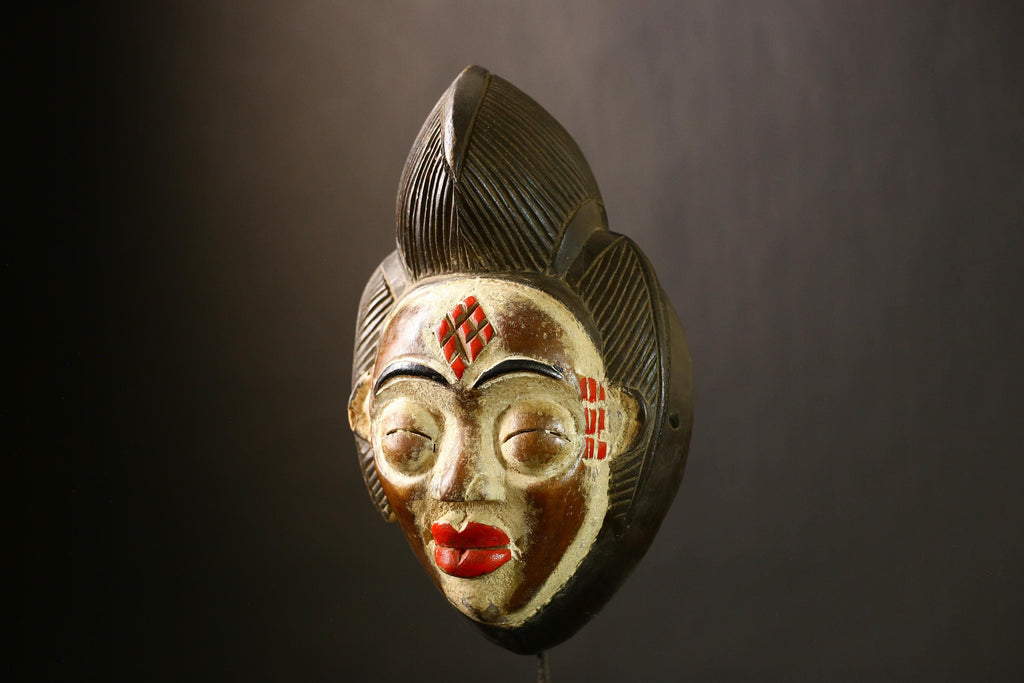 African Bapunu Tribal Mask Wood Carving Gabon Art Authentic Ceremonial Face Wall Decor Handmade Sculpture Traditional Home Decoration-G4320