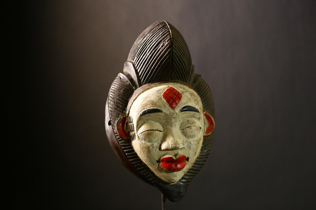 African Bapunu Tribal Mask Wood Gabon Distinctive Face Wall Decor Handmade Sculpture Authentic Ceremonial Traditional Home Decoration-G4319