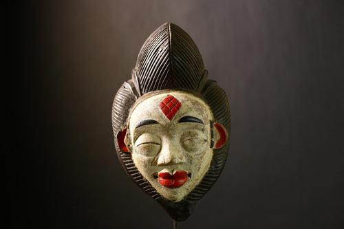 African Bapunu Tribal Mask Wood Gabon Distinctive Face Wall Decor Handmade Sculpture Authentic Ceremonial Traditional Home Decoration-G4319