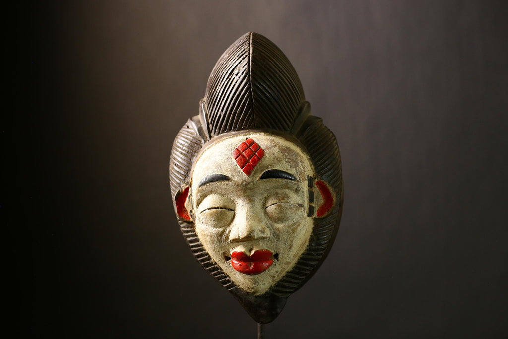 African Bapunu Tribal Mask Wood Gabon Distinctive Face Wall Decor Handmade Sculpture Authentic Ceremonial Traditional Home Decoration-G4319
