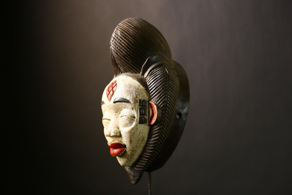African Bapunu Tribal Mask Wood Gabon Distinctive Face Wall Decor Handmade Sculpture Authentic Ceremonial Traditional Home Decoration-G4319