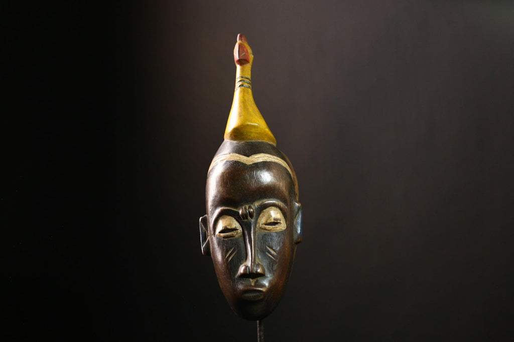 African Baule Mask Tribal Antique Handmade Wall Decor Unique Art Piece-G4139
