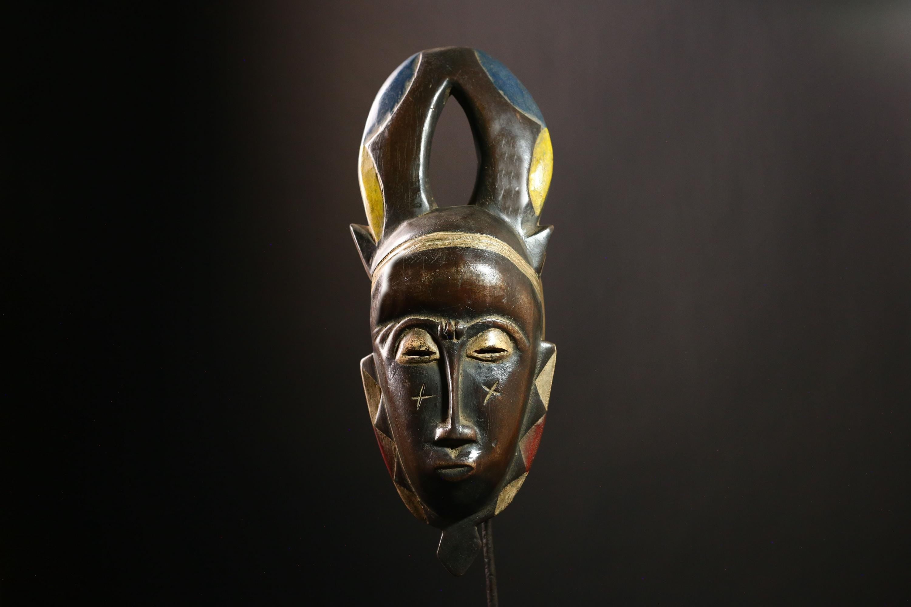 African Baule Mask Tribal Antique Handmade Wall Unique Collectible Decor-G4138