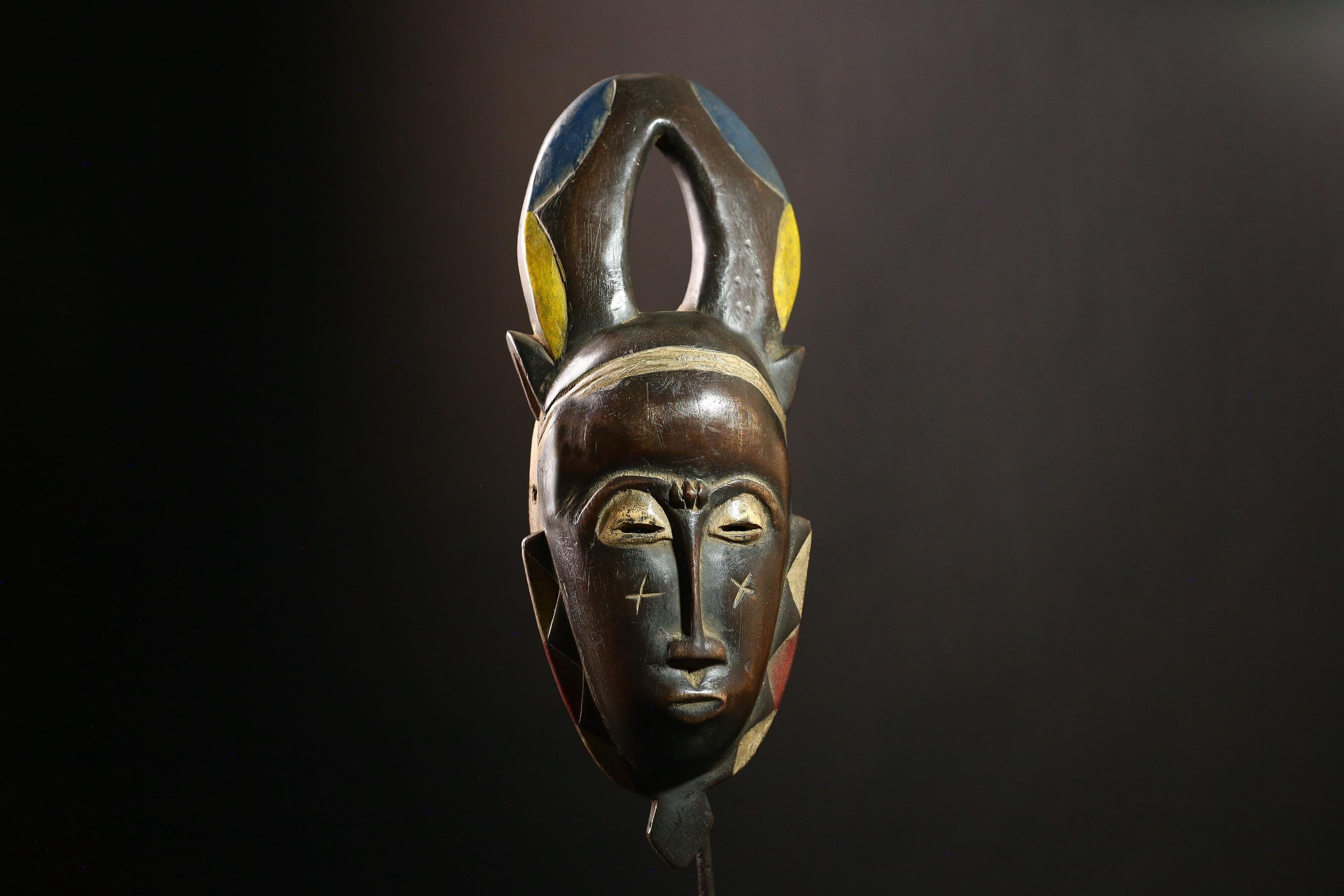 African Baule Mask Tribal Antique Handmade Wall Unique Collectible Decor-G4138