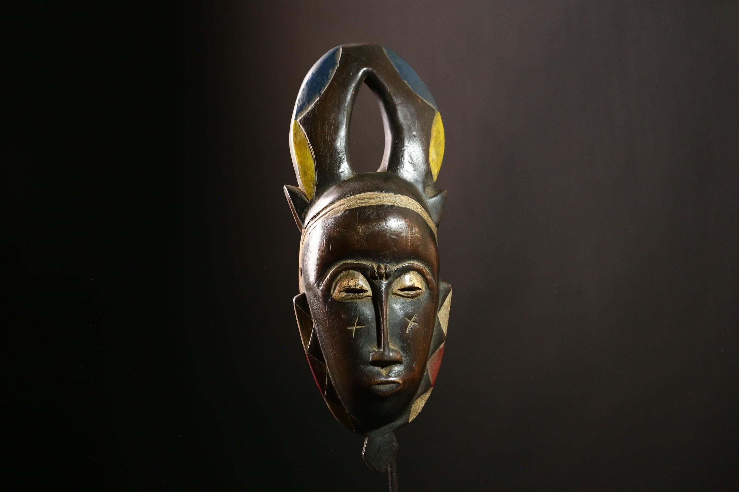 African Baule Mask Tribal Antique Handmade Wall Unique Collectible Decor-G4138