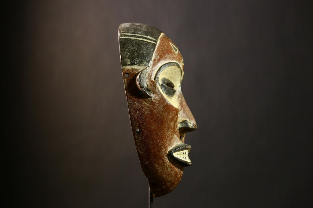 African Antique Chokwe Tribal Mask Hand Carved Wooden Art Wall Decor Unique Ethnic Sculpture-G4335