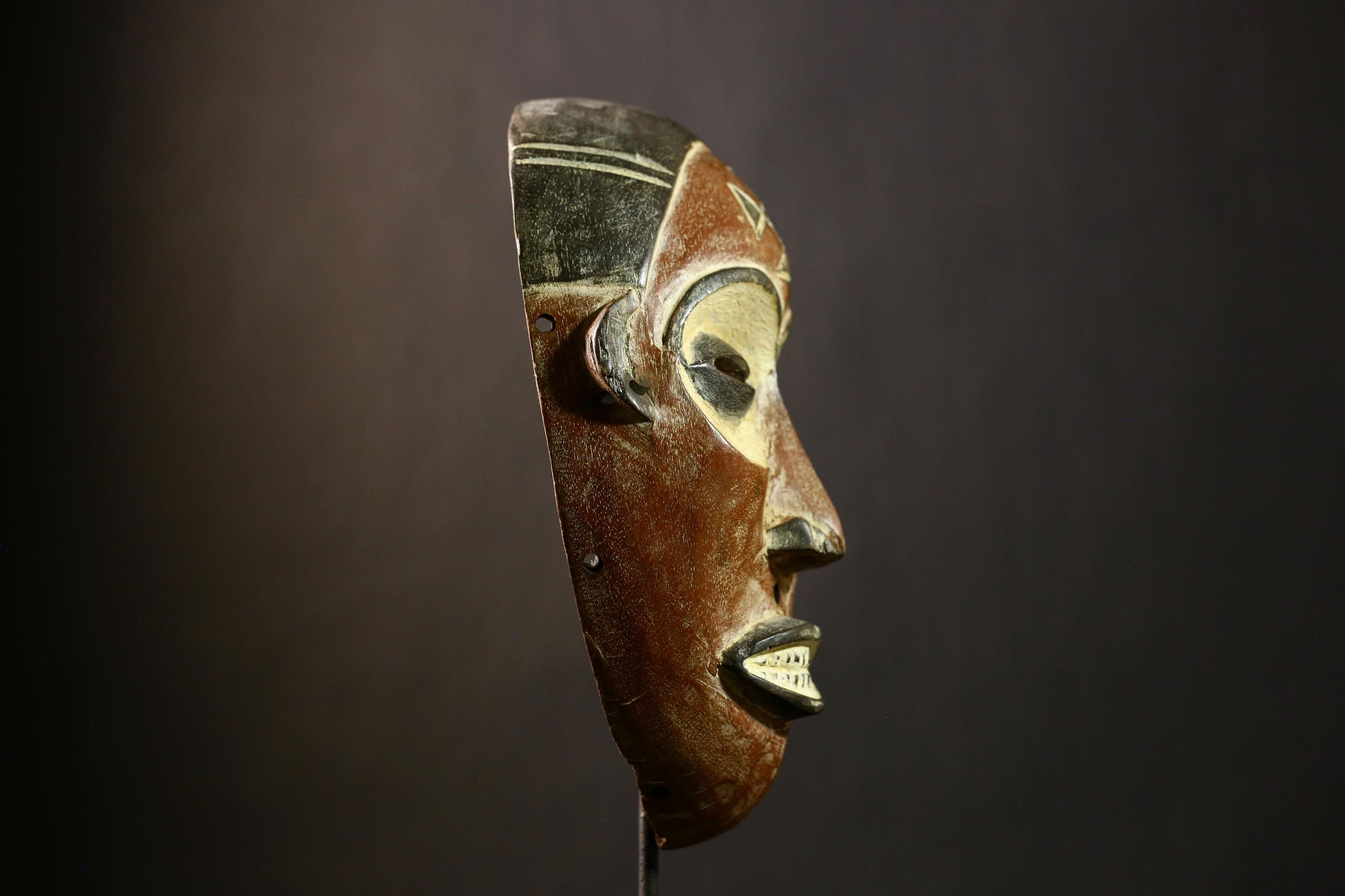 African Antique Chokwe Tribal Mask Hand Carved Wooden Art Wall Decor Unique Ethnic Sculpture-G4335