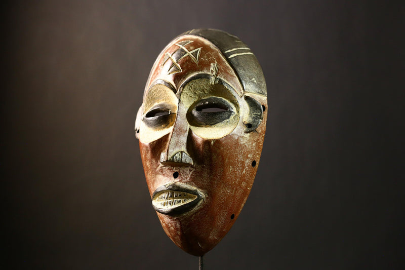 African Antique Chokwe Tribal Mask Hand Carved Wooden Art Wall Decor Unique Ethnic Sculpture-G4335