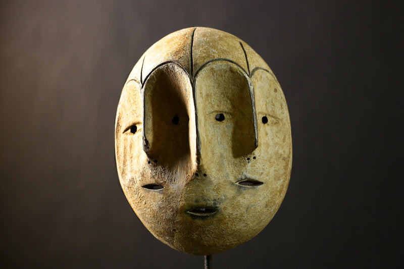 African Antique Puno Tribal Mask Authentic Wooden Wall Art Unique Ethnic Decor Sculpture-G4334