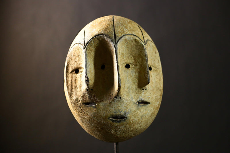 African Antique Puno Tribal Mask Authentic Wooden Wall Art Unique Ethnic Decor Sculpture-G4334